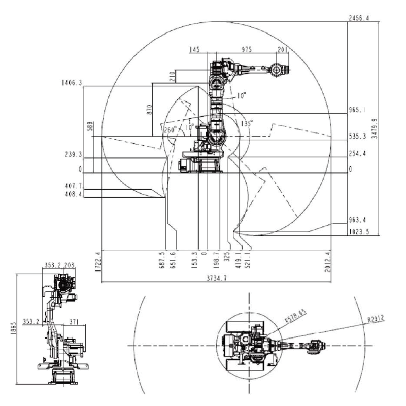 ROBOT SIZE DIMENSION & MAXIMUM MOTION RANGE VBR70-2000